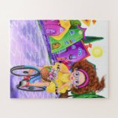 自転車のジグソーの女の子のパズル絵画 ジグソーパズル (横)
