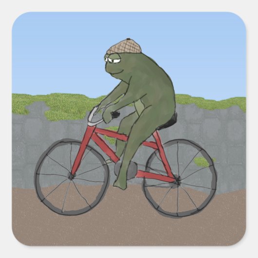 . .自転車のステッカーに乗った紳士 スクエアシール (正面)