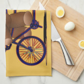 自転車のタンデム、テディー・ベアのプリント キッチンタオル (四つ折り)