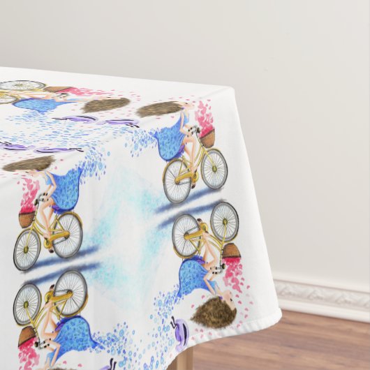 自転車のテーブルクロスの若い女の子ロマンチックな愛 テーブルクロス (インサイチュ)