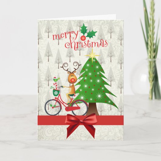 自転車のトナカイが付いているクリスマスカード シーズンカード (正面)