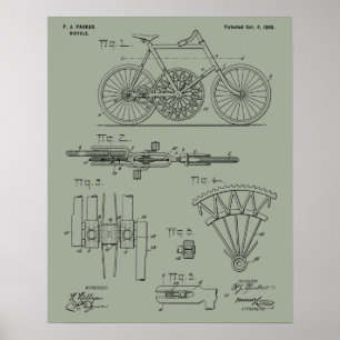自転車のパテントのプリントを連動させる1898鎖のないギア ポスター