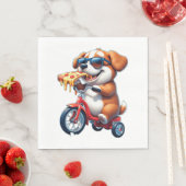 自転車のピザに乗っ食べている子犬 スタンダードランチョンナプキン (インサイチュ)