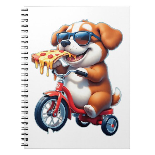 自転車のピザに乗っ食べている子犬 ノートブック (正面)