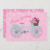 自転車のピンクの花かご誕生日 (正面/裏面)