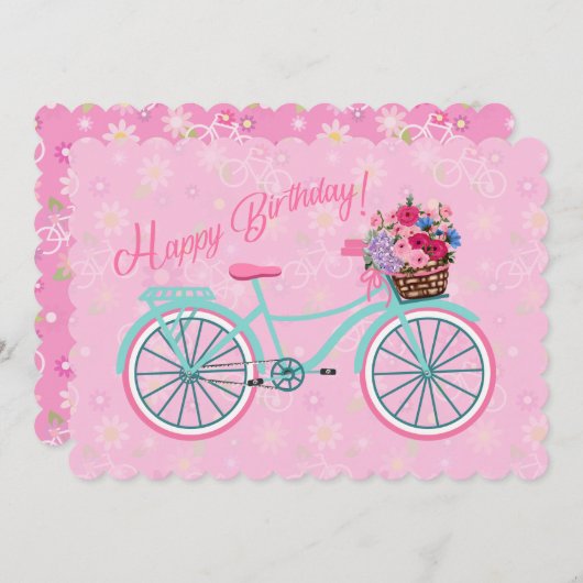 自転車のピンクの花かご誕生日 (正面/裏面)