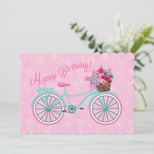 自転車のピンクの花かご誕生日 (スタンド正面)