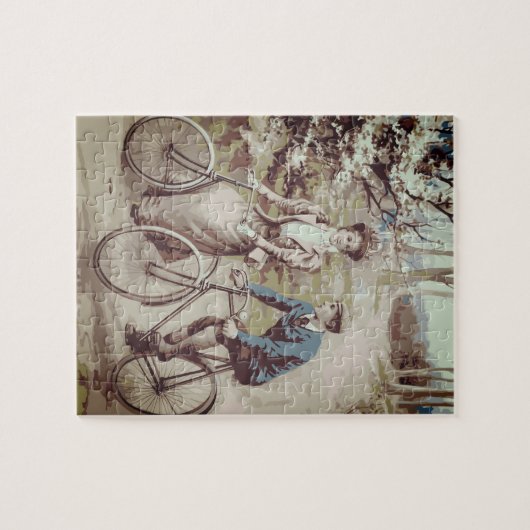 自転車のプリントを循環させるヴィンテージ ジグソーパズル (横)