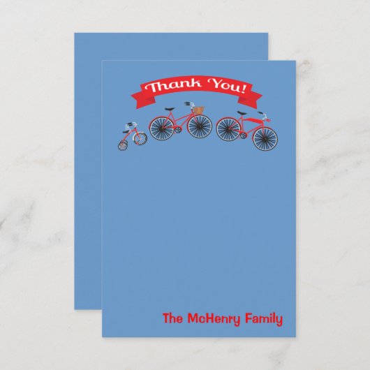 自転車のベビーシャワーはノート感謝していしています サンキューカード (正面/裏面)