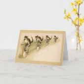 自転車のメッセージカードに乗っているヴィンテージ猫 カード (黄色い花)