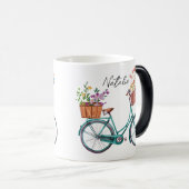 自転車のモノグラム水彩フローラかわいいプレゼント モーフィングマグカップ (正面右)