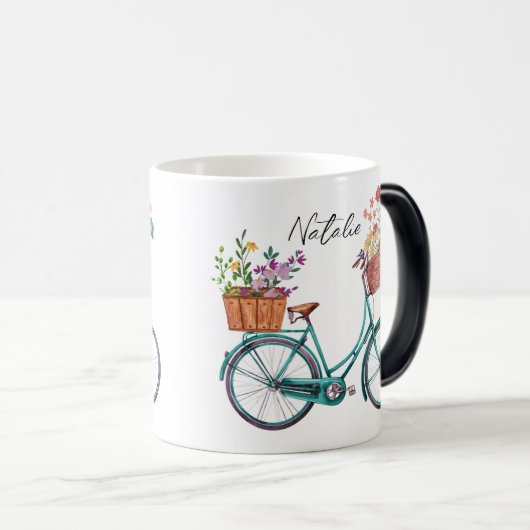 自転車のモノグラム水彩フローラかわいいプレゼント モーフィングマグカップ (正面右)