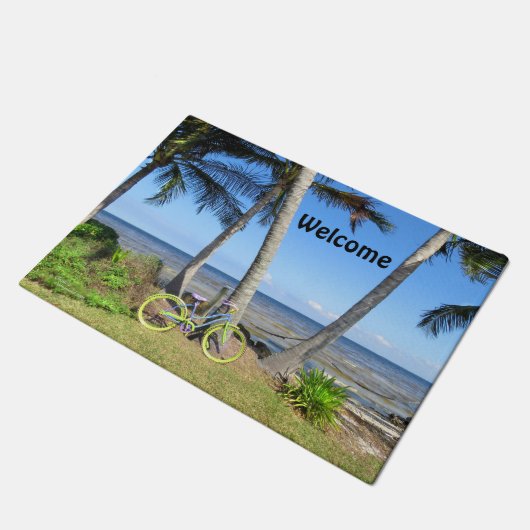 自転車のヤシの木の歓迎された玄関マット ドアマット (アングル)