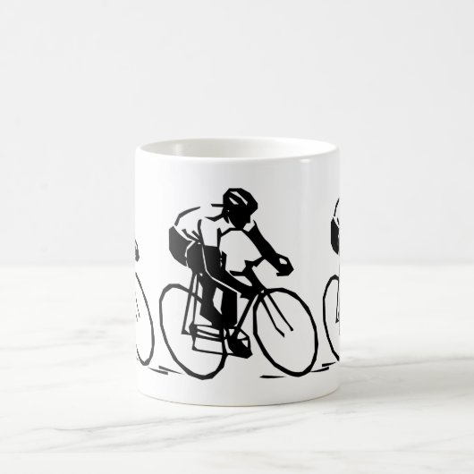 自転車のライダーのバイクのレーサーの黒のシルエットのスポーツ コーヒーマグカップ (中央)