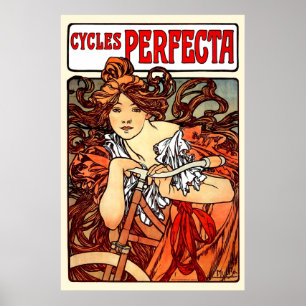 自転車のヴィンテージのアールヌーボーのミュシャの女の子 ポスター