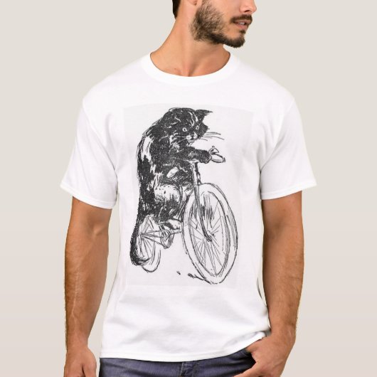 自転車のヴィンテージの黒猫 Tシャツ (正面)