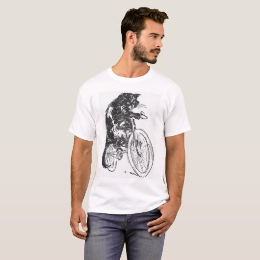 自転車のヴィンテージの黒猫 Tシャツ (正面フル)