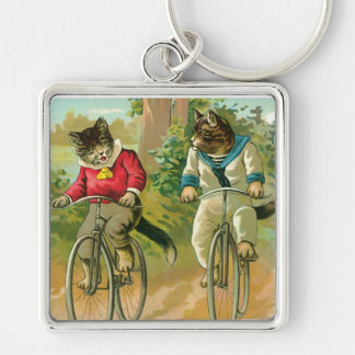 自転車のヴィンテージ猫 キーホルダー