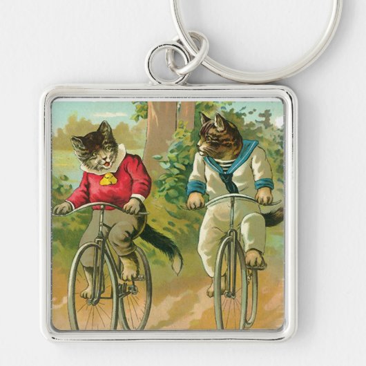 自転車のヴィンテージ猫 キーホルダー (正面)
