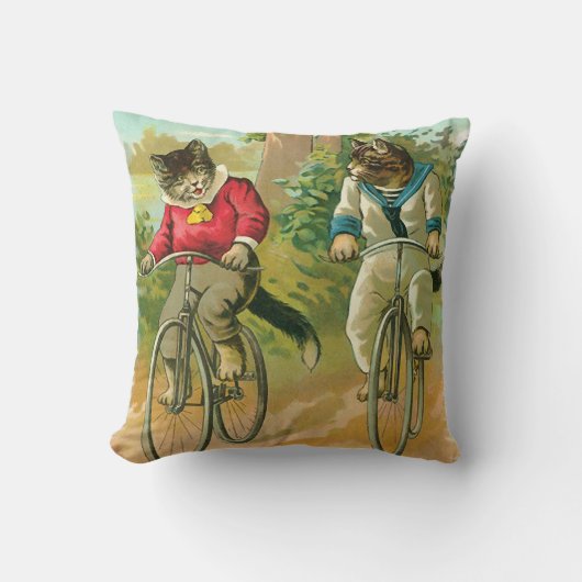 自転車のヴィンテージ猫 クッション (正面)
