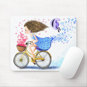 自転車の上の女の子マウスパッドギフトロマンチックな愛ハート マウスパッド