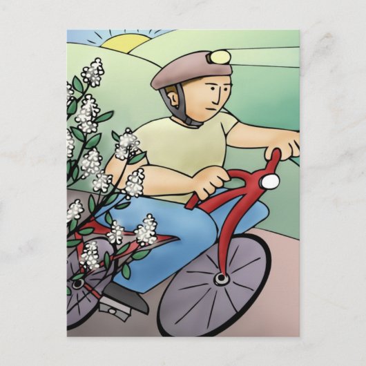 自転車の乗り手が夕暮れ ポストカード (正面)