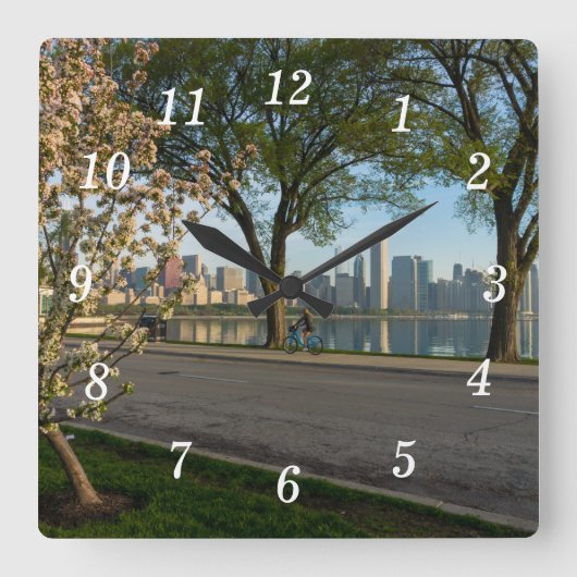 自転車の乗り降り連帯壁時計 スクエア壁時計 (正面)