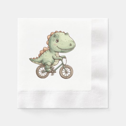 自転車の可愛いディノ 縁ありカクテルナプキン (正面)