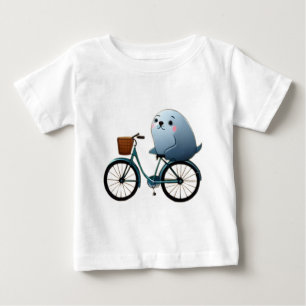 自転車の可愛い小さな漫画のシール ベビーTシャツ