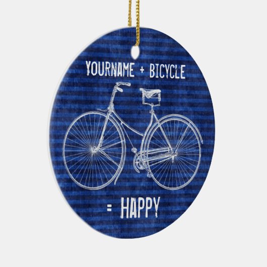 自転車の同輩の青い幸せなアンティークのストライプと セラミックオーナメント (右)