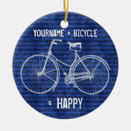 自転車の同輩の青い幸せなアンティークのストライプと セラミックオーナメント