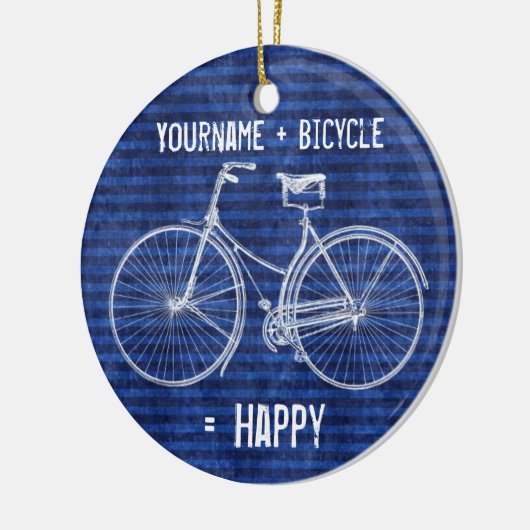 自転車の同輩の青い幸せなアンティークのストライプと セラミックオーナメント (左)