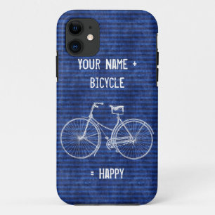 自転車の同輩の青い幸せなアンティークのストライプと iPhone 11 ケース