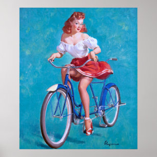 自転車の女の子がピン留め ポスター