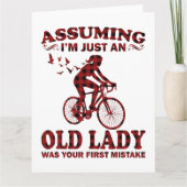 自転車の女性、私はクリスマスのただの老婆だと思ってる カード (正面)