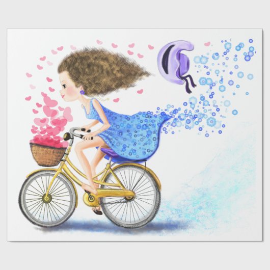 自転車の少女 ロマンチック ラッピングペーパー (フラット)