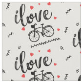自転車の布。私はサイクリングが大好きだ。赤いハート ファブリック (クローズアップ)