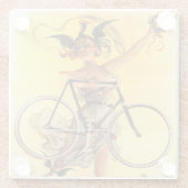 自転車の広告のコースターの月桂樹のリースを持つ女の子 ガラスコースター (裏面)