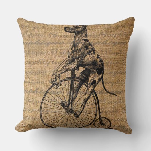 自転車の枕のヴィンテージ犬 クッション (正面)