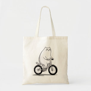 自転車の漫画に乗ってかわいい丸っぽい猫 トートバッグ