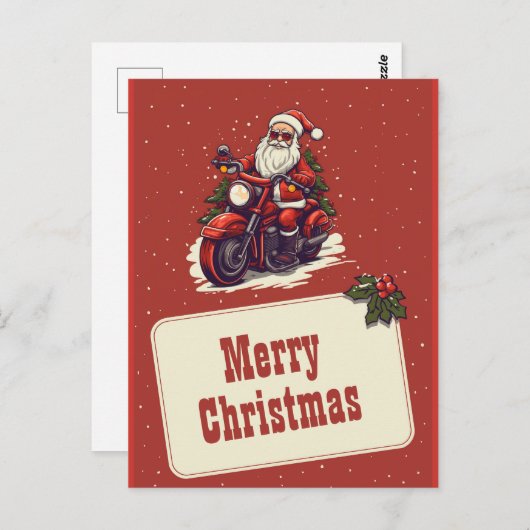 自転車の漫画に乗るサンタクロース ポストカード (正面/裏面)