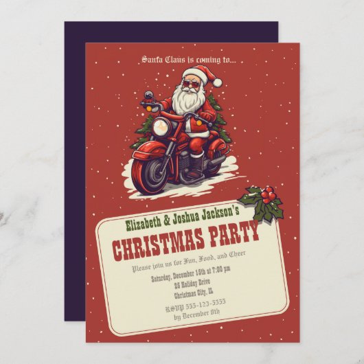 自転車の漫画に乗るサンタクロース 招待状 (正面/裏面)