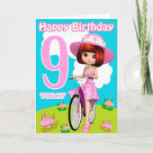自転車の第9かわいらし誕生日カード小さな女の子 カード (正面)