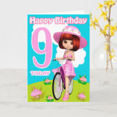 自転車の第9かわいらし誕生日カード小さな女の子 カード (黄色い花)
