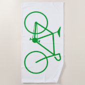 自転車の緑のシルエット ビーチタオル (正面)