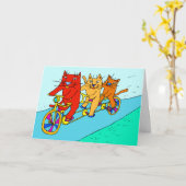 自転車の芸術カードの猫 カード (黄色い花)