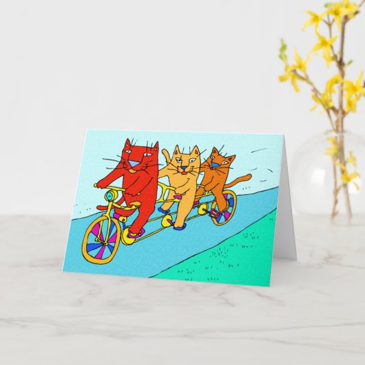 自転車の芸術カードの猫 カード (黄色い花)