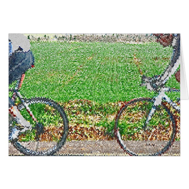 自転車の芸術、2人のサイクリストおよび緑の背景 (正面横)