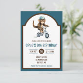 自転車の誕生日パーティーでかわいいサル 招待状 (スタンド正面)