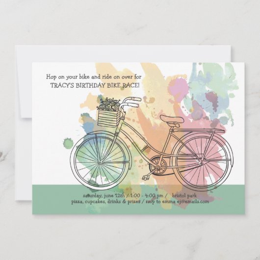 自転車の誕生日パーティーの招待状 招待状 (正面)